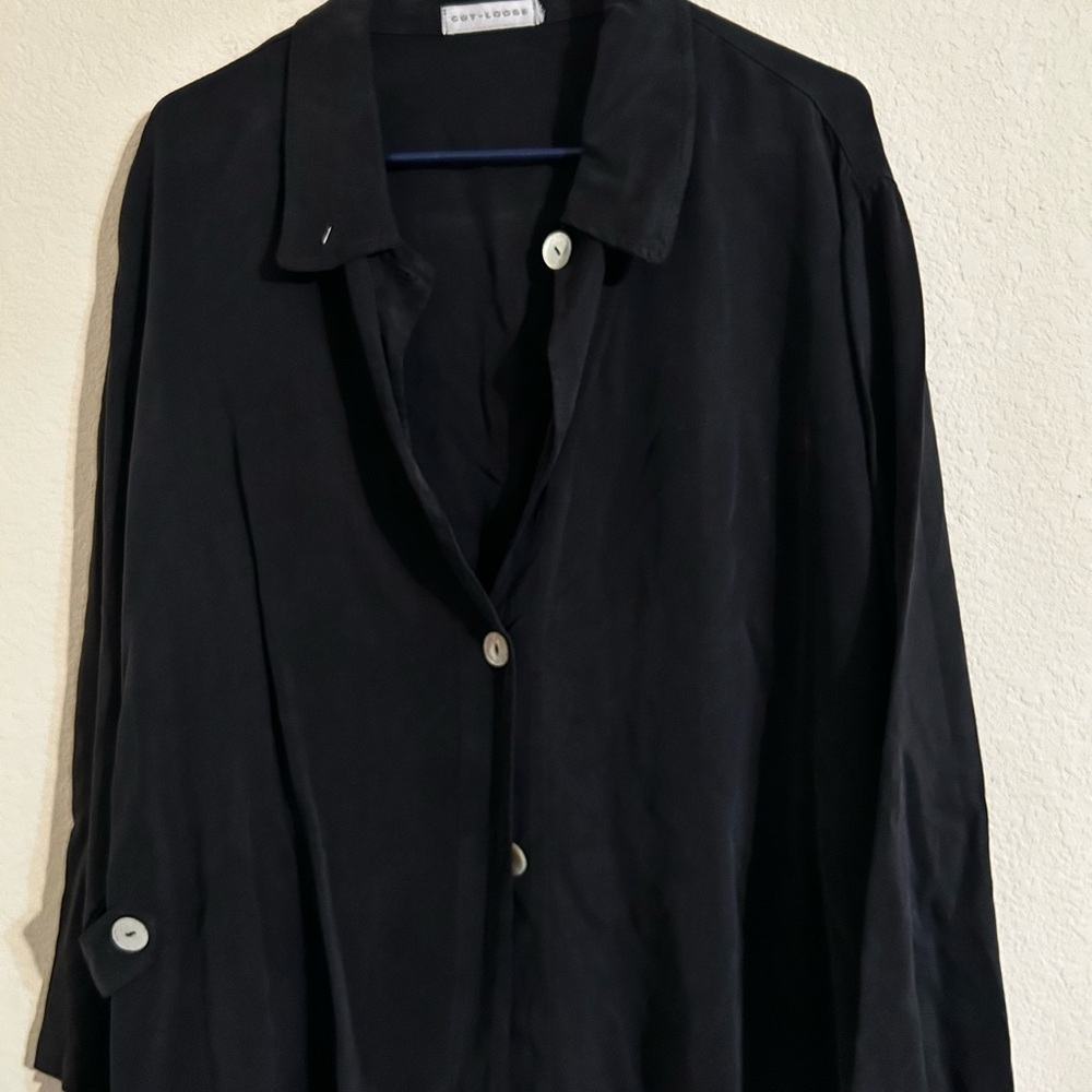 Easy Does It Black Womens Button-Front Coat Lagen Look Artsy